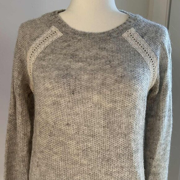 Miiyu by Simons Heather Grey Mohair-Blend Lace Shoulder High-Low Sweater - US S - Picture 3 of 10